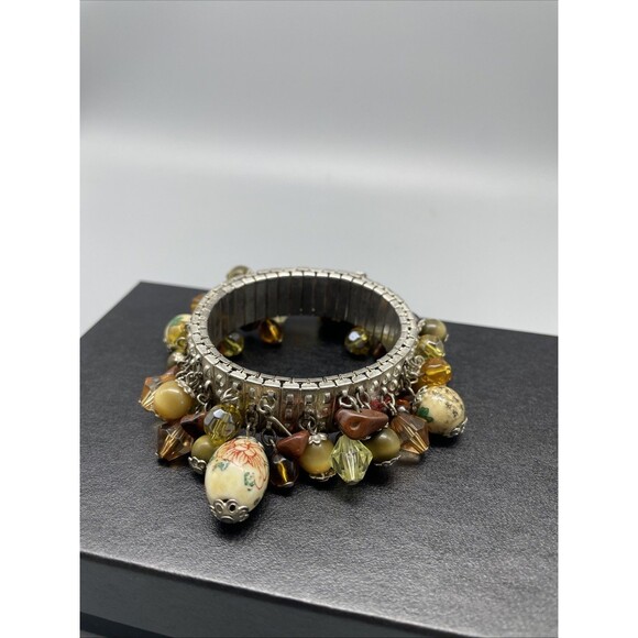 Vintage Cha-Cha Accordion Expansion Bracelet Asian Egg Bead Charms - Picture 1 of 5